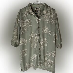 Tommy Bahama Mens silk Hawaiian shirt XL green white floral print pineapples
